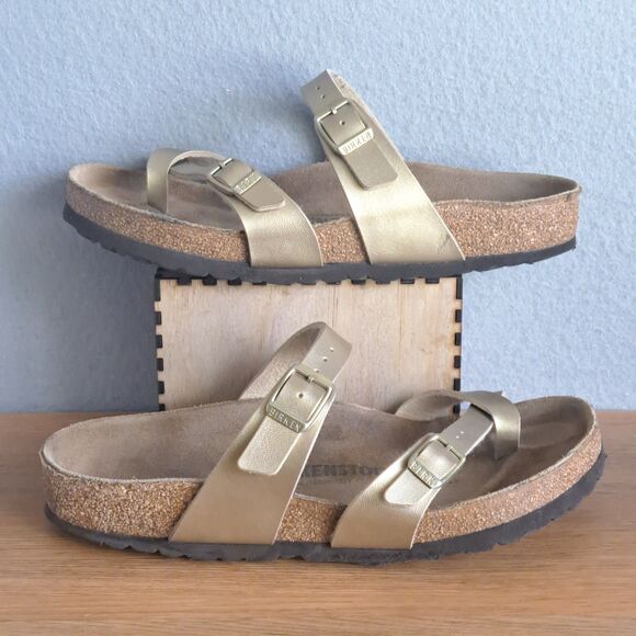 Birkenstock Mayari Metallic Gold Thong Sandals Womens 38 US 7 7.5 Vegan Leather - Picture 5 of 10